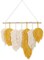 Handmade Macrame Wall Hanging Feather Boho Wall Decor Yellow Chic Woven Leaf Tassels Decoration Cotton Ornaments Tapestry Room Decor For Bedroom Living Room Apartment Porch Gifts for Teen Girl Women